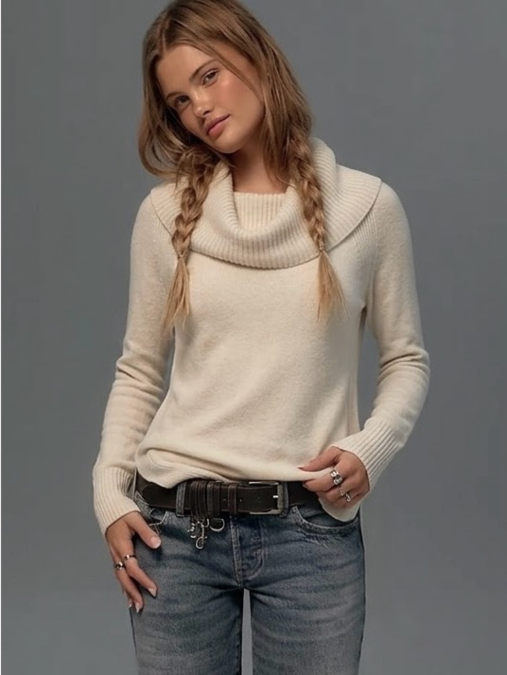 Moth By Anthropologie Cream Cowl Neck Sweater Sz Small Classic Preppy Old Money